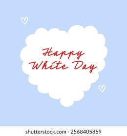 Happy White Day banner. Romantic cloud with hearts on blue background  