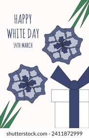 Happy White Day banner in trendy Retro Groovy style. Blue Valentine's Day vintage card design. Vector illustration can used web and social media poster, greeting card and brochure cover. EPS 10 
