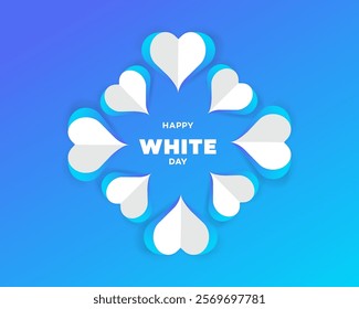 Happy White Day Celebration Paper Hearts, Blue Gradient Background