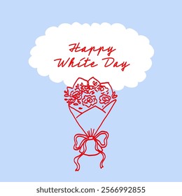 Happy white day greeting card. Hand drawn Rose bouquet on blue background