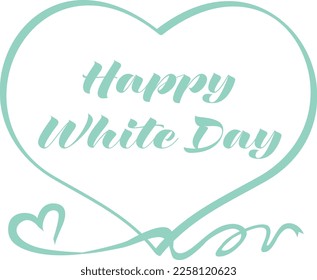 Happy White Day lettering with heart and ribbon. The white day is a Japanese event