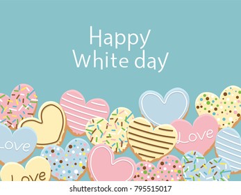 Happy White day vector frame with icing cookies.