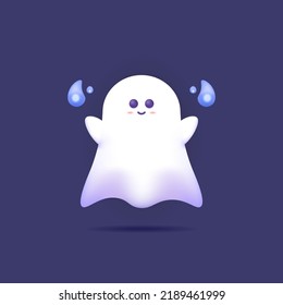 happy white ghost and blue soul fire. cute, fanny, and adorable ghost characters. Halloween element design, posters, banners, events and festivals. 3d vector illustration