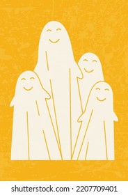 Fröhliche weiße Geister Charaktere Poster-Illustration.