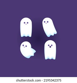 happy white ghost illustration collection. cute, funny, and adorable ghost characters. Halloween element design, posters, banners, events and festivals. 3d vector illustration