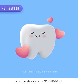 Happy White Healthy Tooth Smiling Vector Illustration. Cartoon Smiley Tooth suitable for Children Dental Clinic. Tooth Character for Kids. Cute Dentist Mascot