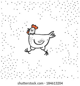 happy white hen spring holiday Easter time illustration on white dotted background