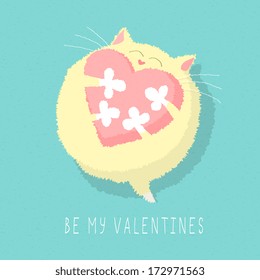 happy white kitten, fat, fun and cute. vector illustration