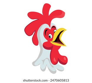 Happy white rooster, mascot of a rooster, poultry farming vector Illustration on a white background.