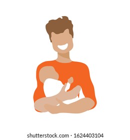 Happy white single parent with child isolated on white background. Single father rights concept Vector illustration. Flat design element for banner, leaflet, sticker, booklet.