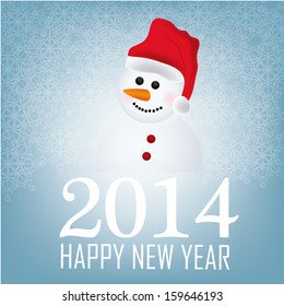 a happy white snowman with a red hat celebrating happy new year