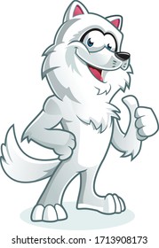 Happy White Wolf with thumbs up sign
