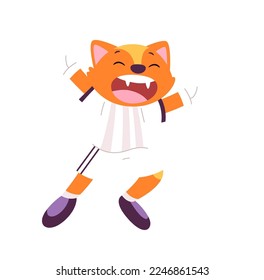 Happy wild animal flat icon Football player. Vector illustration