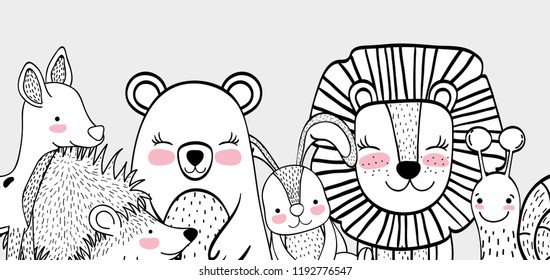 happy wild animals friends together