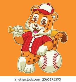 Happy Wild Cat Baseball Player Mascot