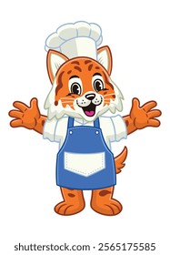 Happy Wildcat Chef Mascot Character