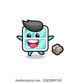 the happy window cartoon with running pose , cute style design for t shirt, sticker, logo element
