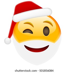 Happy Winky Smile Emoticon for Christmas and New Year. Isolated vector illustration on white background