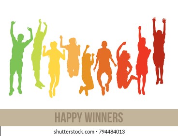 Happy Winners Jumping together - Shutterstock ID 794484013