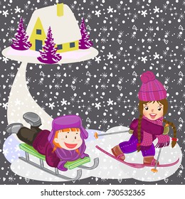 Happy winter background. Children's fun Vector seamless pattern.