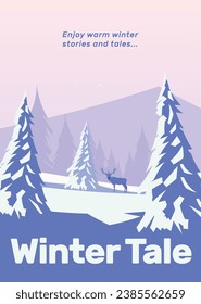 Happy Winter background. Hello Winter season. Cartoon Vector illustration Template for Poster, Banner, Greeting, Card, Flyer, Cover, Sale, Promotion. Snowfall, Snowy weather. welcome winter design.