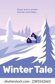 Happy Winter background. Hello Winter season. Cartoon Vector illustration Template for Poster, Banner, Greeting, Card, Flyer, Cover, Sale, Promotion. Snowfall, Snowy weather. welcome winter design.