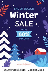 Happy Winter background. Hello Winter season. Cartoon Vector illustration Template for Poster, Banner, Greeting, Card, Flyer, Cover, Sale, Promotion. Snowfall, Snowy weather. welcome winter design.