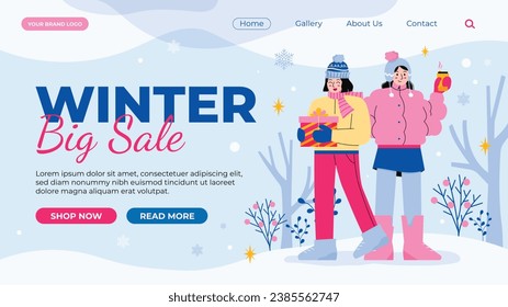 Happy Winter background. Hello Winter season. Cartoon Vector illustration Template for Poster, Banner, Greeting, Card, Flyer, Cover, Sale, Promotion. Snowfall, Snowy weather. welcome winter design.