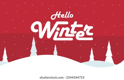 Happy Winter background. Hello Winter season. Cartoon Vector illustration Template for Poster, Banner, Greeting, Card, Flyer, Cover, Sale, Promotion. Snowfall, Snowy weather. welcome winter design.