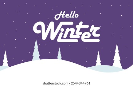 Happy Winter background. Hello Winter season. Cartoon Vector illustration Template for Poster, Banner, Greeting, Card, Flyer, Cover, Sale, Promotion. Snowfall, Snowy weather. welcome winter design.