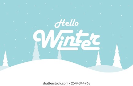 Happy Winter background. Hello Winter season. Cartoon Vector illustration Template for Poster, Banner, Greeting, Card, Flyer, Cover, Sale, Promotion. Snowfall, Snowy weather. welcome winter design.