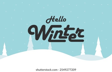 Happy Winter background. Hello Winter season. Cartoon Vector illustration Template for Poster, Banner, Greeting, Card, Flyer, Cover, Sale, Promotion. Snowfall, Snowy weather. welcome winter design.