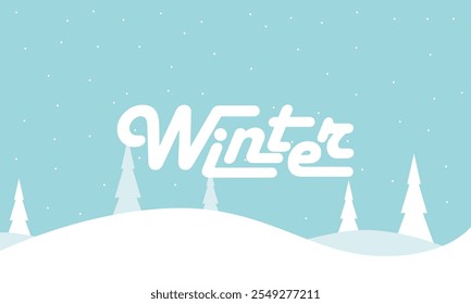 Happy Winter background. Hello Winter season. Cartoon Vector illustration Template for Poster, Banner, Greeting, Card, Flyer, Cover, Sale, Promotion. Snowfall, Snowy weather. welcome winter design.