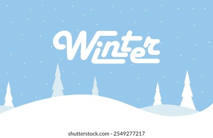 Happy Winter background. Hello Winter season. Cartoon Vector illustration Template for Poster, Banner, Greeting, Card, Flyer, Cover, Sale, Promotion. Snowfall, Snowy weather. welcome winter design.