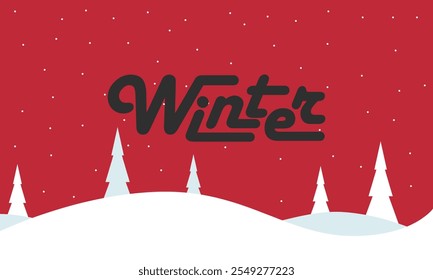 Happy Winter background. Hello Winter season. Cartoon Vector illustration Template for Poster, Banner, Greeting, Card, Flyer, Cover, Sale, Promotion. Snowfall, Snowy weather. welcome winter design.