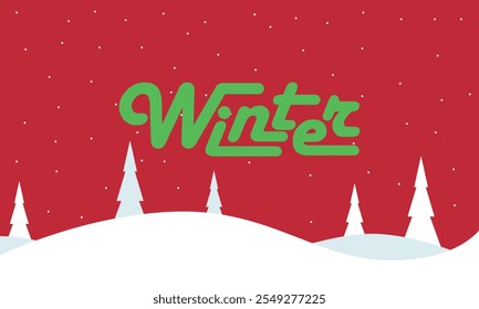 Happy Winter background. Hello Winter season. Cartoon Vector illustration Template for Poster, Banner, Greeting, Card, Flyer, Cover, Sale, Promotion. Snowfall, Snowy weather. welcome winter design.