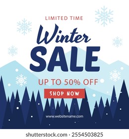 Happy Winter background. Hello Winter season. Cartoon Vector illustration Template for Poster, Banner, Greeting, Card, Flyer, Cover, Sale, Promotion. Snowfall, Snowy weather. welcome winter design.