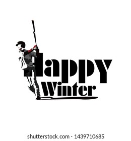 happy winter, beautiful greeting card background or banner with sport theme
