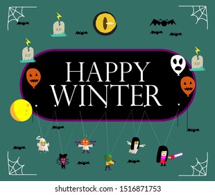 happy winter, beautiful greeting card background or banner with halloween theme. vector design 