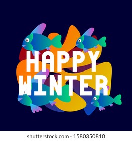 happy winter, beautiful greeting card background or template banner with colorful ocean theme. design vector illustration