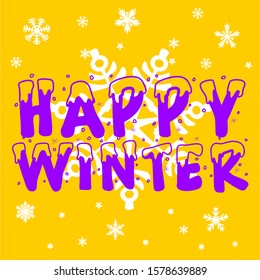 Happy winter calligraphic text vector vintage
