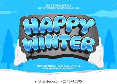 Happy winter cartoon game Bold 3D Editable text Effect Style