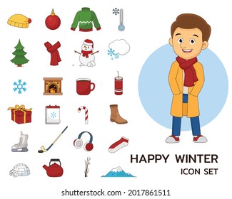happy winter concept Flat icons.
