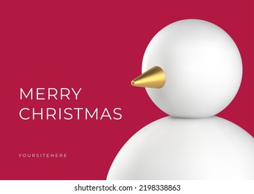 Happy winter congratulations pink greeting card template premium snowman bauble realistic 3d icon vector illustration. Merry Christmas congrats web banner spruce toy winter character decorative design
