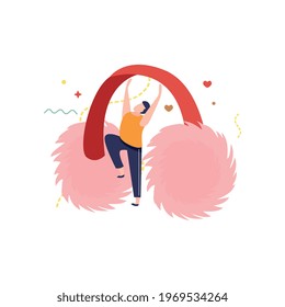 Happy winter flat composition with headphone shaped ear warming pad vector illustration