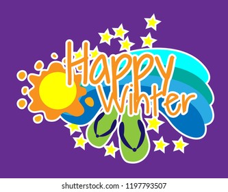 happy winter, greeting card background or banner with beach theme. design illustration