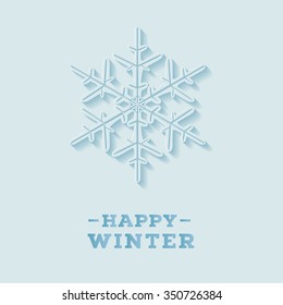 Happy winter greeting card with lettering composition. Carved paper style. Vector illustration