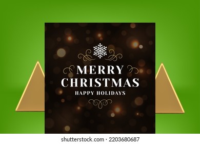 Happy winter holiday congratulations greeting card dark blurred particles design vector illustration. Merry Christmas festive celebration banner premium curved ornate illuminated snowflake