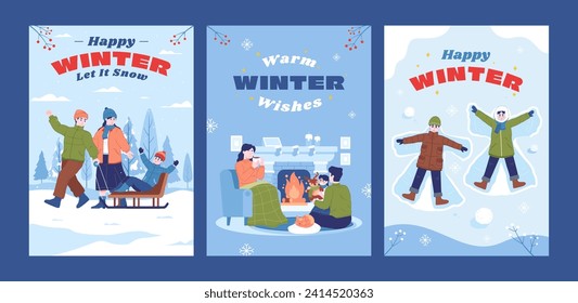 Happy winter holiday greeting cards collection. Vector illustration concepts for background, greeting card, party invitation card, website banner, social media banner, marketing material