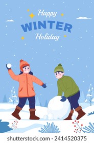 Happy Winter Holiday poster template. Winter season cute cards or posters, Vector illustration template